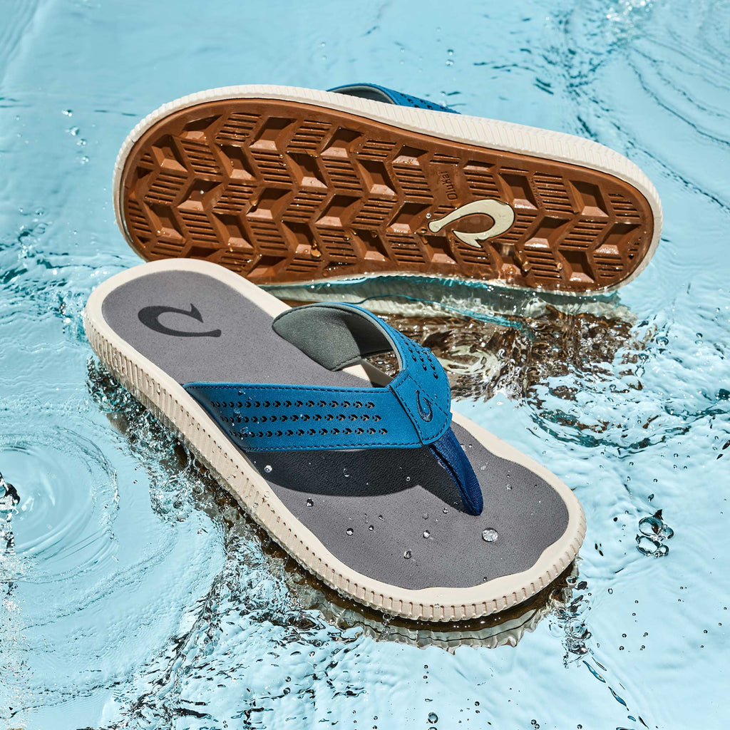 OluKai Hot Sale - Ulele Men's Beach Sandals - Slate Blue / Charcoal