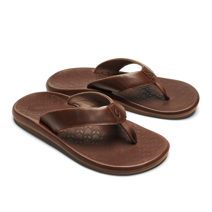 OluKai Latest - ‘Ilikai Men‘s Leather Sandals - Toffee