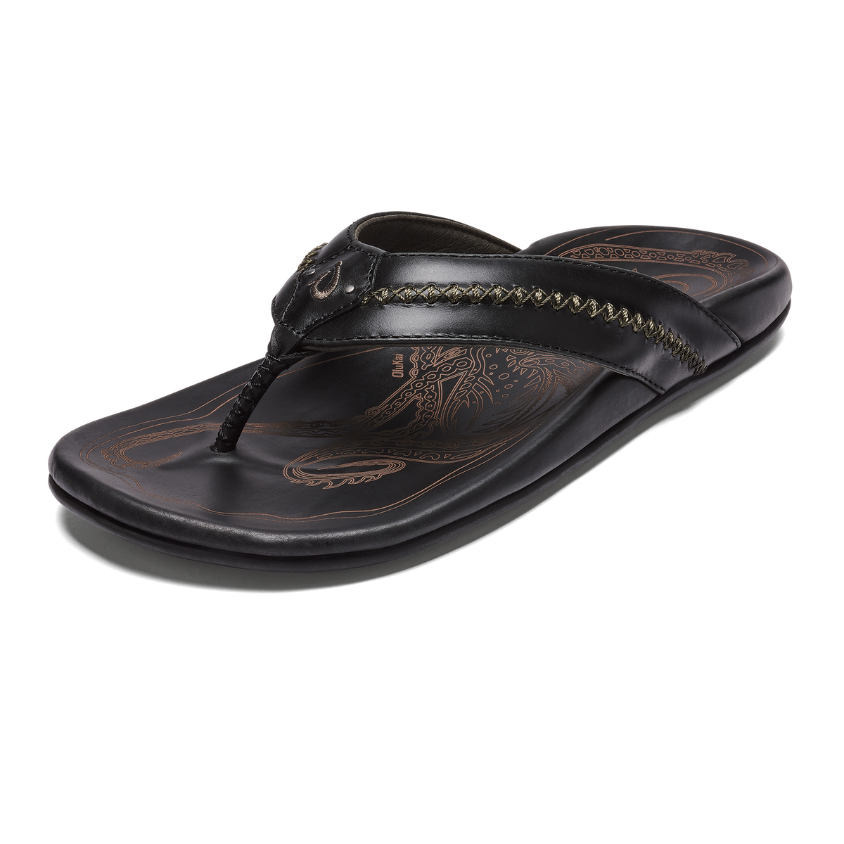 OluKai Classic - OluKai Mea Ola - Black | Men's Leather Beach Sandals