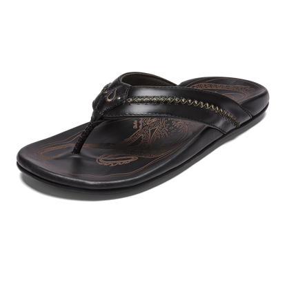 OluKai Classic - OluKai Mea Ola - Black | Men's Leather Beach Sandals