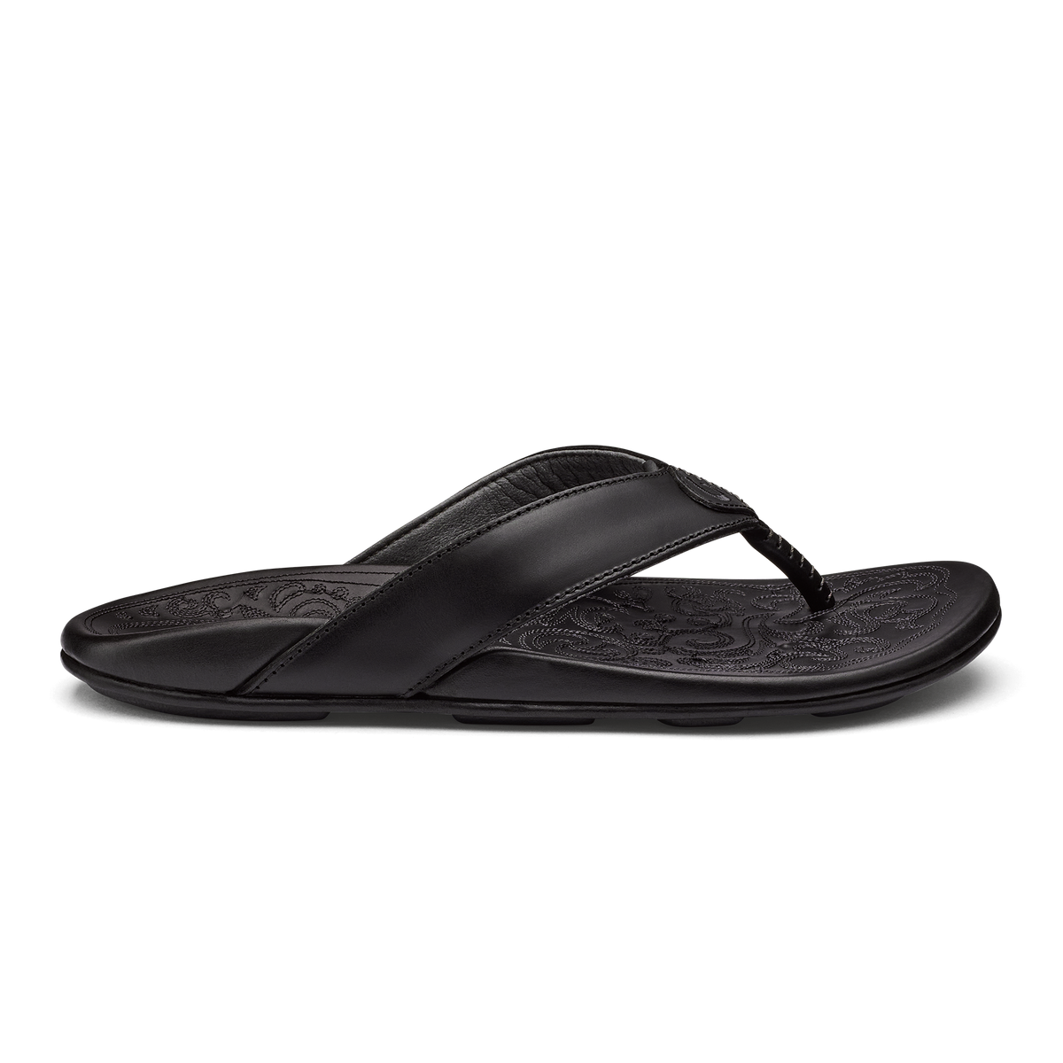 OluKai Premium - Mekila Men's Full-Grain Leather Beach Sandals - Black