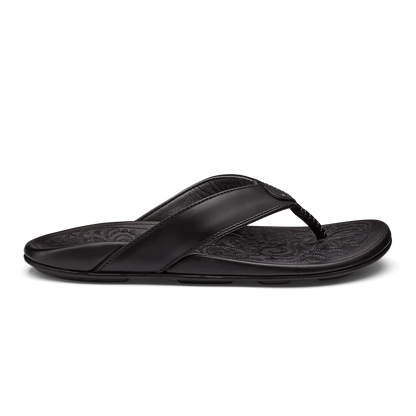 OluKai Premium - Mekila Men's Full-Grain Leather Beach Sandals - Black