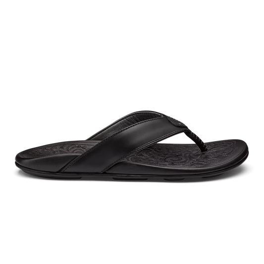 OluKai Premium - Mekila Men's Full-Grain Leather Beach Sandals - Black