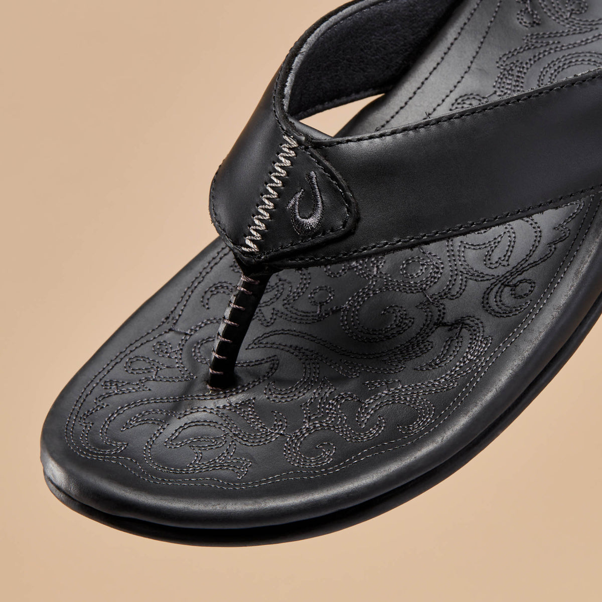 OluKai Premium - Mekila Men's Full-Grain Leather Beach Sandals - Black
