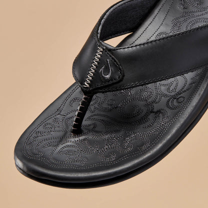 OluKai Premium - Mekila Men's Full-Grain Leather Beach Sandals - Black