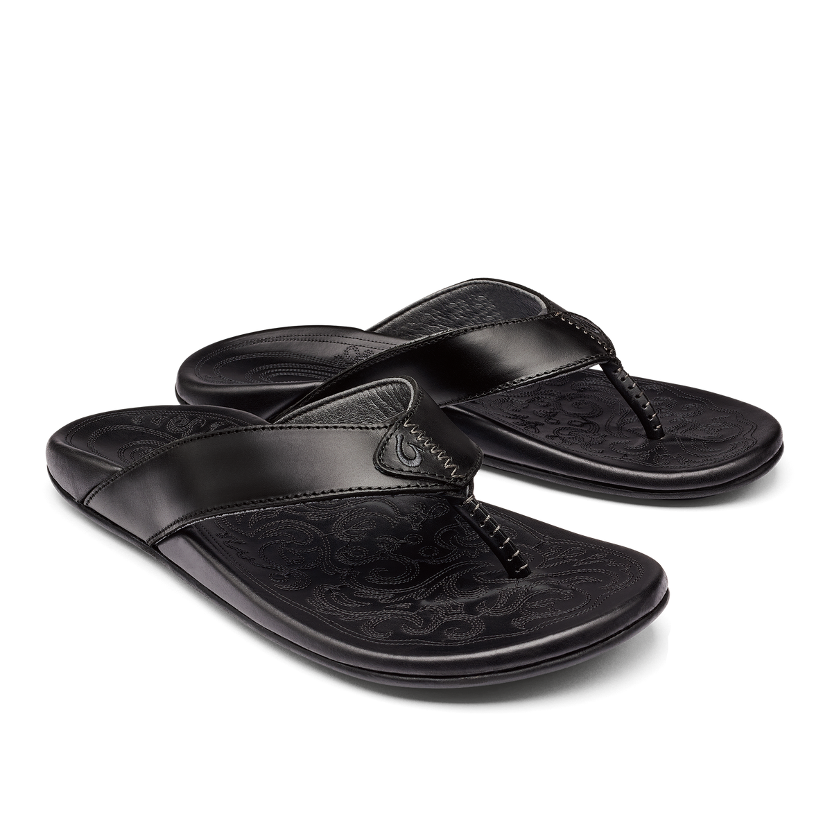 OluKai Premium - Mekila Men's Full-Grain Leather Beach Sandals - Black