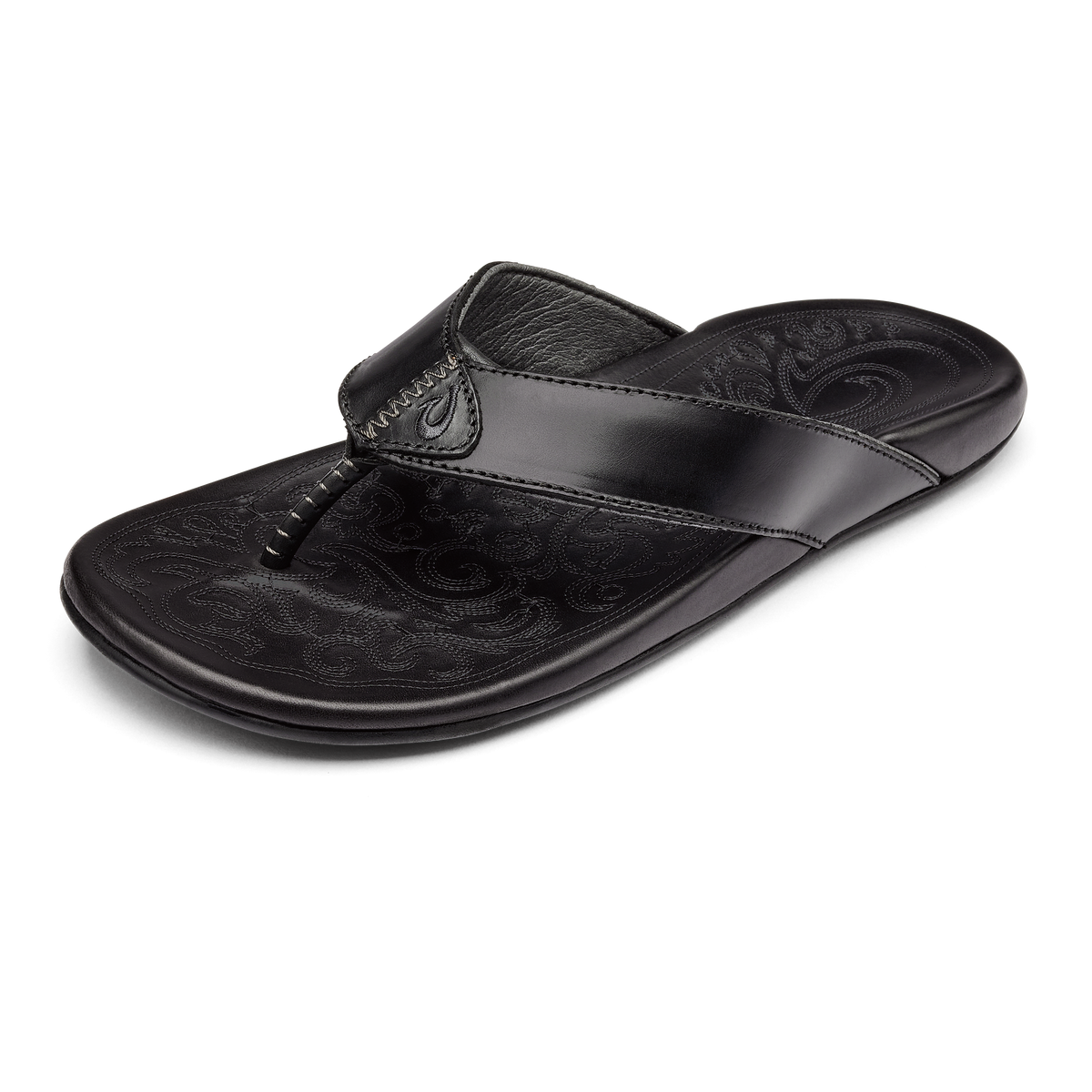 OluKai Premium - Mekila Men's Full-Grain Leather Beach Sandals - Black