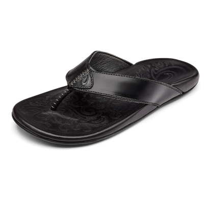 OluKai Premium - Mekila Men's Full-Grain Leather Beach Sandals - Black