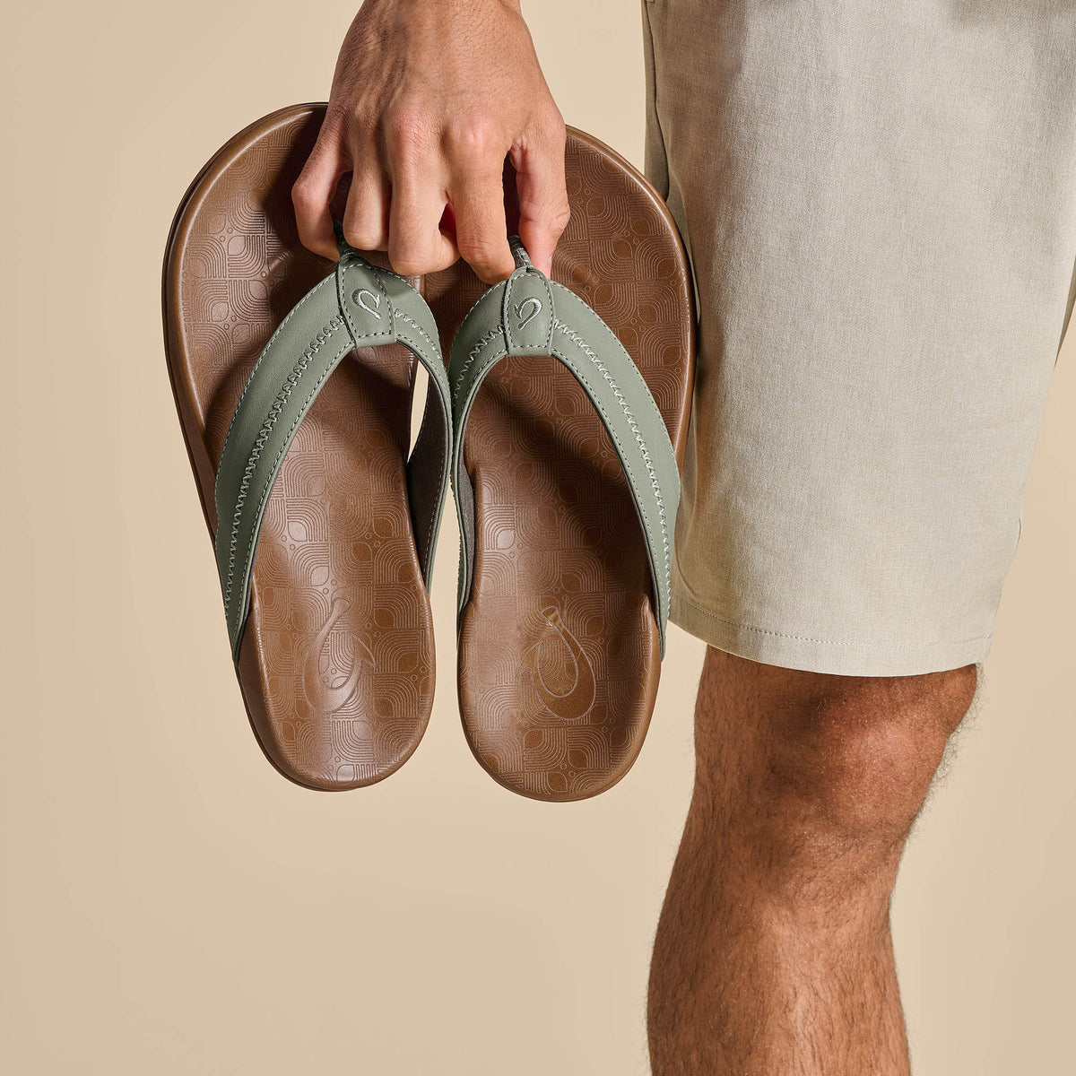 OluKai Quality - Hiapo - Odyssey Grey / Sahara Men’s Leather Beach Sandals