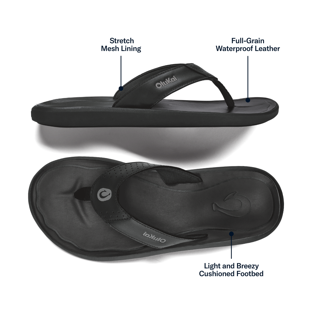 OluKai Premium - Pili Men’s Waterproof Leather Sandals - Lava Rock
