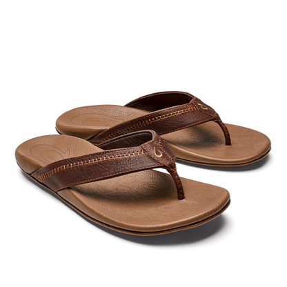 OluKai Essential - Hiapo -Dark Java / Toffee Men’s Leather Beach Sandals