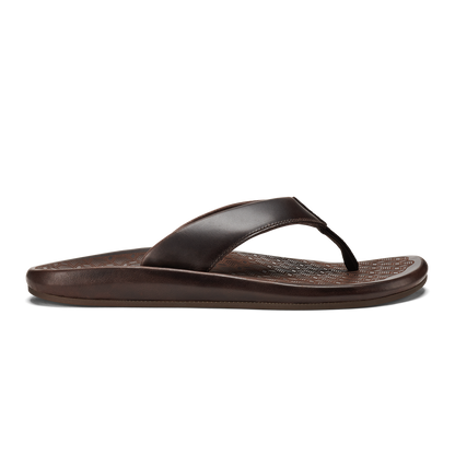 OluKai Essential - ‘Ilikai Men‘s Leather Beach Sandals - Dark Wood