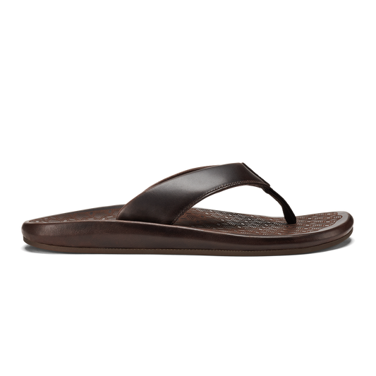 OluKai Essential - ‘Ilikai Men‘s Leather Beach Sandals - Dark Wood