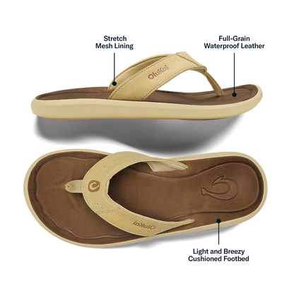 OluKai Value - Pili Men’s Waterproof Leather Sandals - Toasted Coconut / Tan