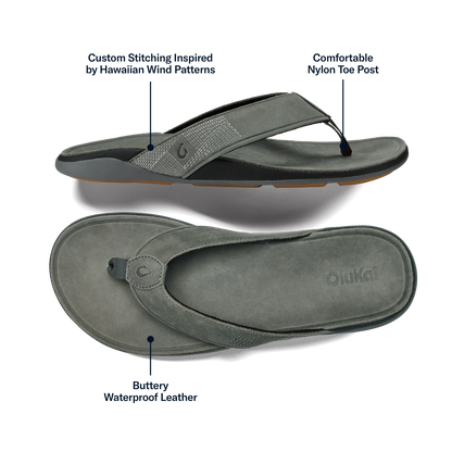 OluKai Smart Buy - Tuahine Men's Waterproof Leather Beach Sandals - Rock