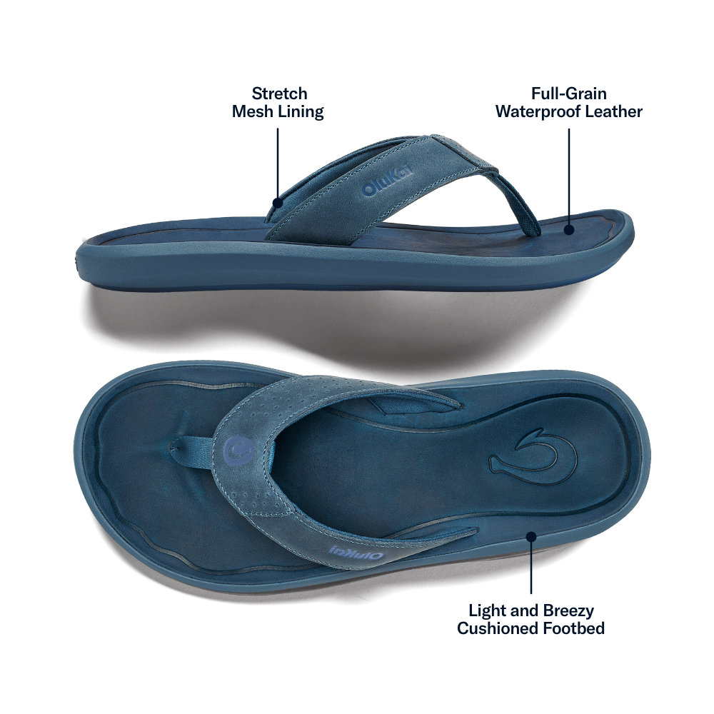 OluKai Hot Sale - Pili Men’s Waterproof Leather Sandals - Blue Fog / Coastal Blue