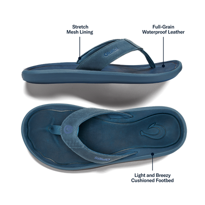 OluKai Hot Sale - Pili Men’s Waterproof Leather Sandals - Blue Fog / Coastal Blue