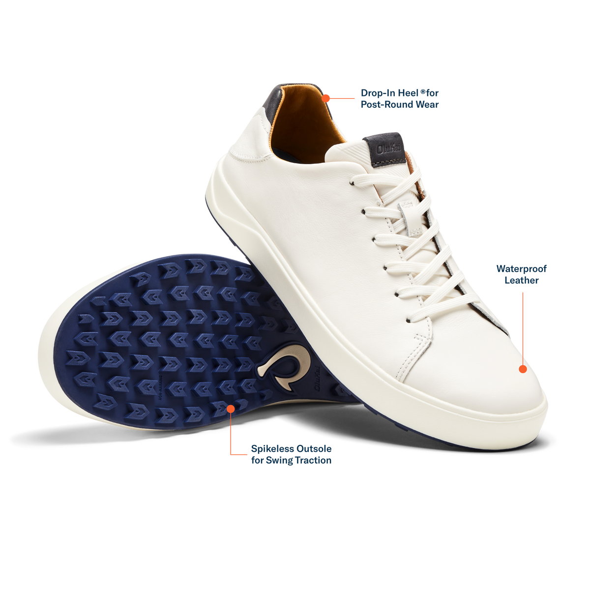 OluKai Smart Buy - Wai‘alae Men’s Waterproof Leather Golf Shoes - White