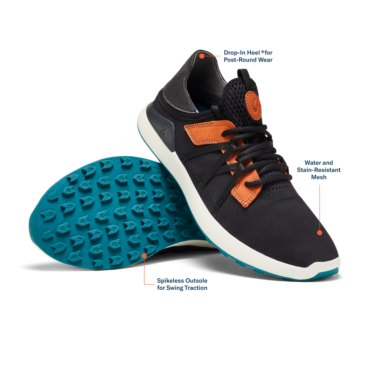 OluKai Smart Buy - Manele Men’s Breathable Golf Shoes - Black / Dark Shadow
