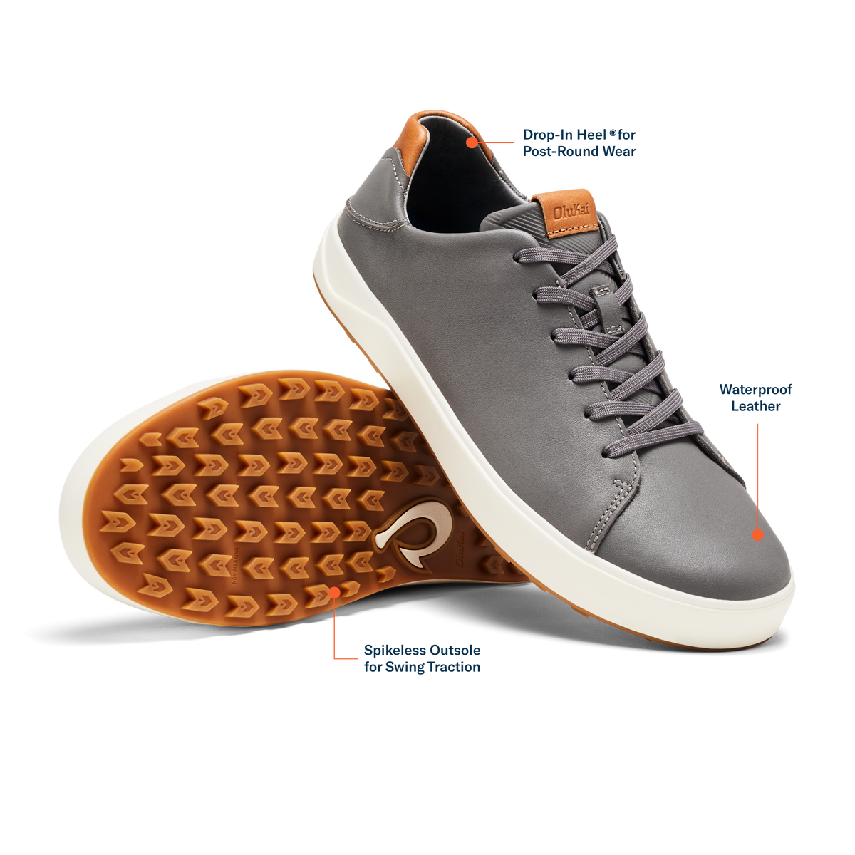 OluKai Essential - Wai‘alae Men’s Waterproof Leather Golf Shoes - Stone