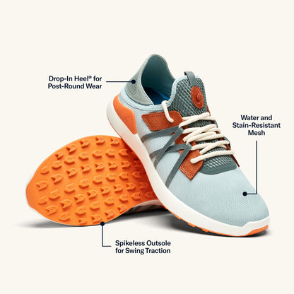 OluKai New - Manele Men’s Breathable Golf Shoes - Pale Moss / Molten Orange