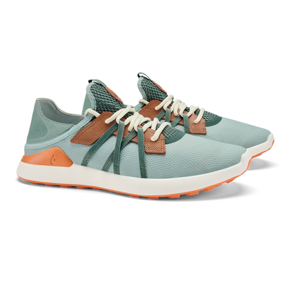 OluKai New - Manele Men’s Breathable Golf Shoes - Pale Moss / Molten Orange