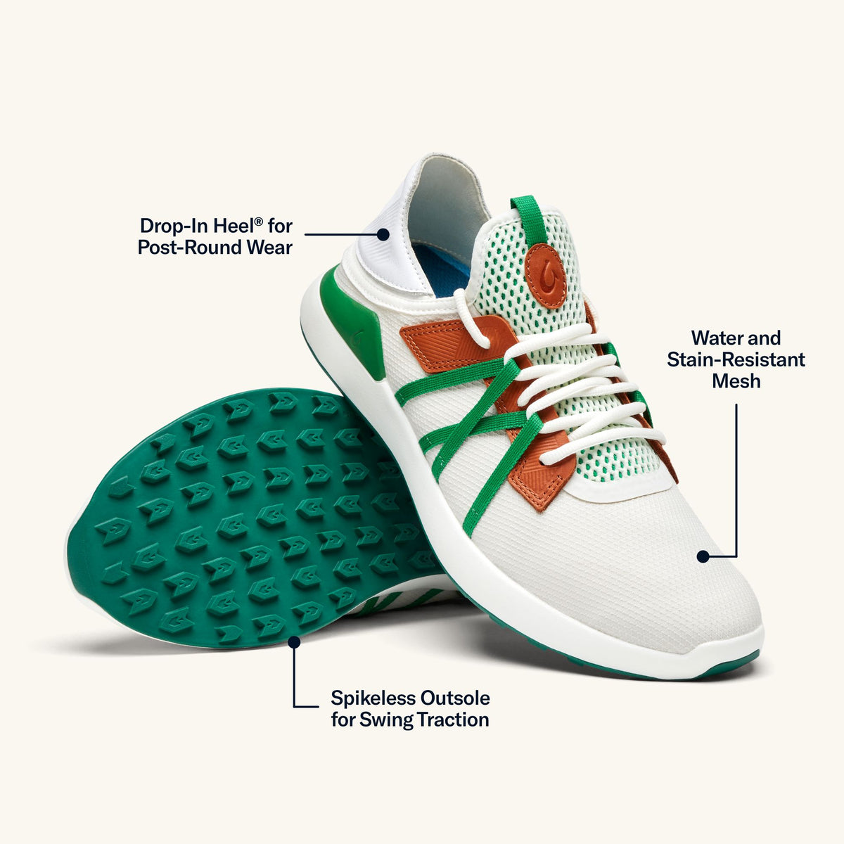 OluKai Customer Favorite - Manele Men’s Breathable Golf Shoes - White / Bamboo