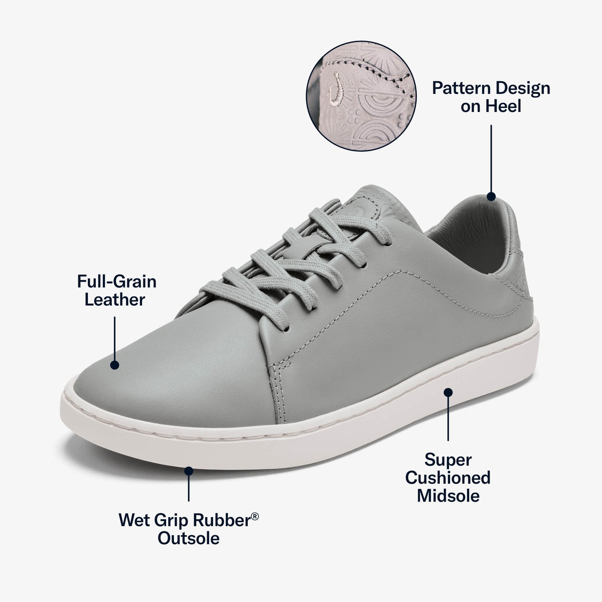 OluKai Featured - Pehuea Lī ‘Ili Women's Leather Sneakers - Ash