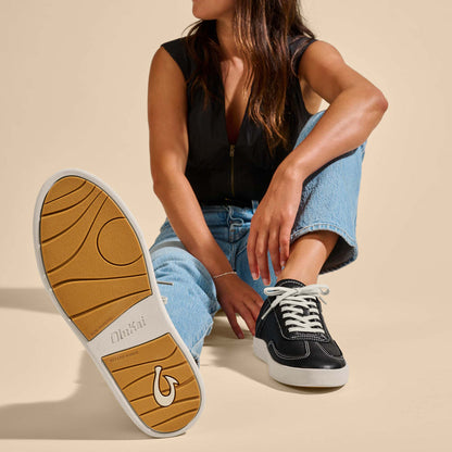 OluKai Exclusive - Hā‘upu Women’s Leather Sneakers - Onyx