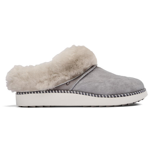 OluKai Discount - Ku‘i Women’s Fuzzy Slip-On Slippers - Fog