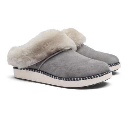 OluKai Discount - Ku‘i Women’s Fuzzy Slip-On Slippers - Fog