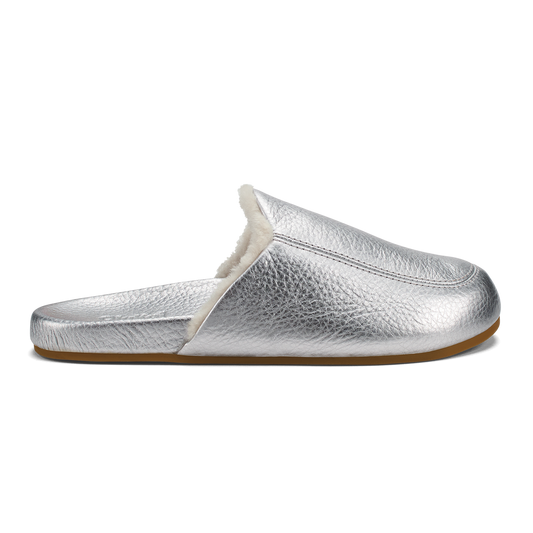 OluKai Hot Sale - Kōnea Women’s Leather Slipper Mules - Silver