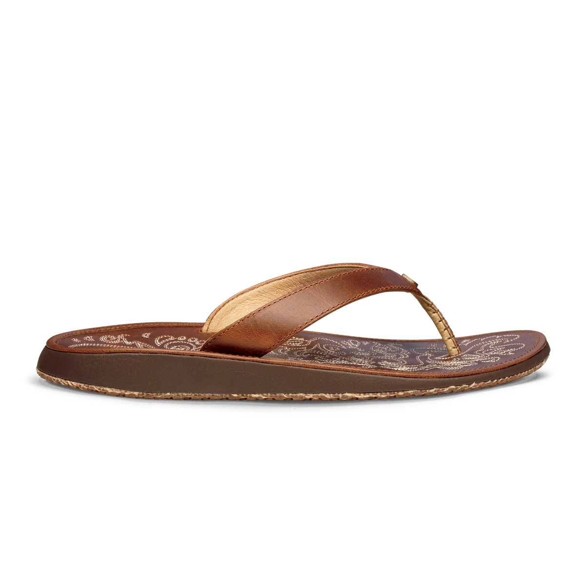 OluKai Top Pick - Paniolo Women’s Leather Beach Flip Flops - Natural