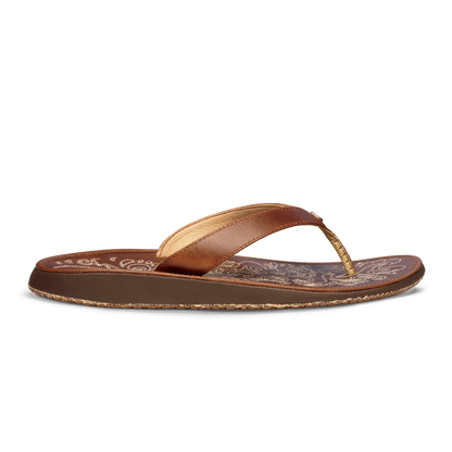 OluKai Top Pick - Paniolo Women’s Leather Beach Flip Flops - Natural