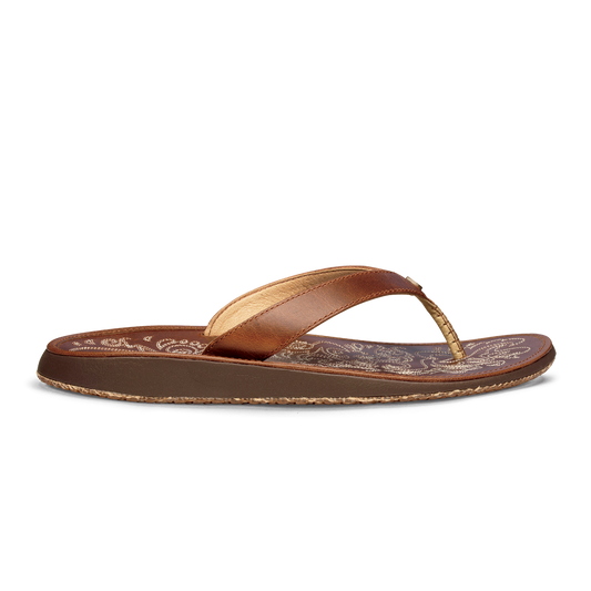 OluKai Top Pick - Paniolo Women’s Leather Beach Flip Flops - Natural