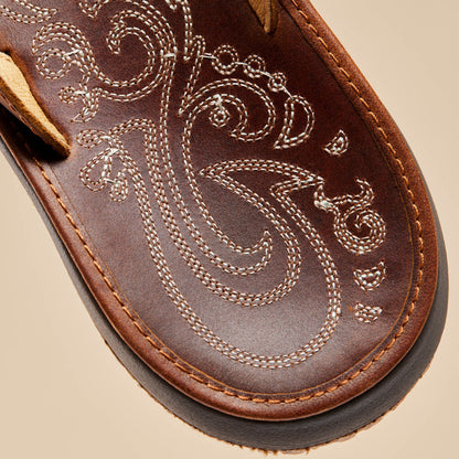OluKai Top Pick - Paniolo Women’s Leather Beach Flip Flops - Natural