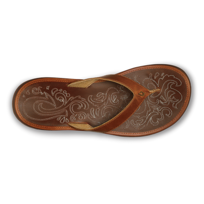 OluKai Top Pick - Paniolo Women’s Leather Beach Flip Flops - Natural