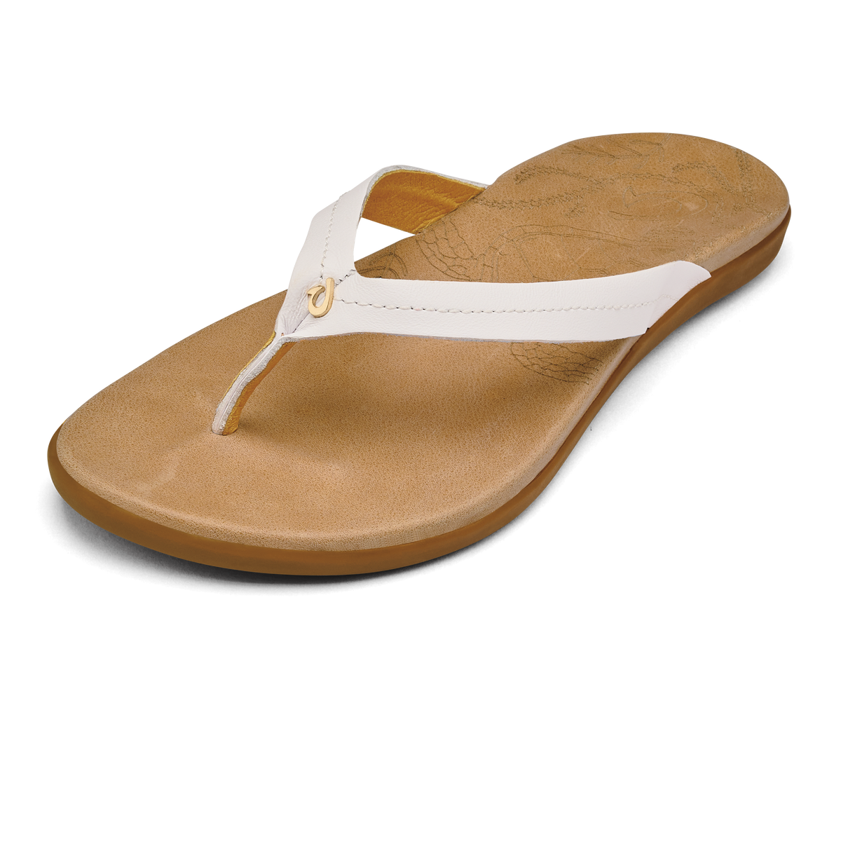 OluKai New - Honu Women’s Leather Sandals - Bright White / Golden Sand
