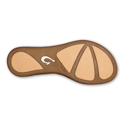 OluKai New - Honu Women’s Leather Sandals - Bright White / Golden Sand