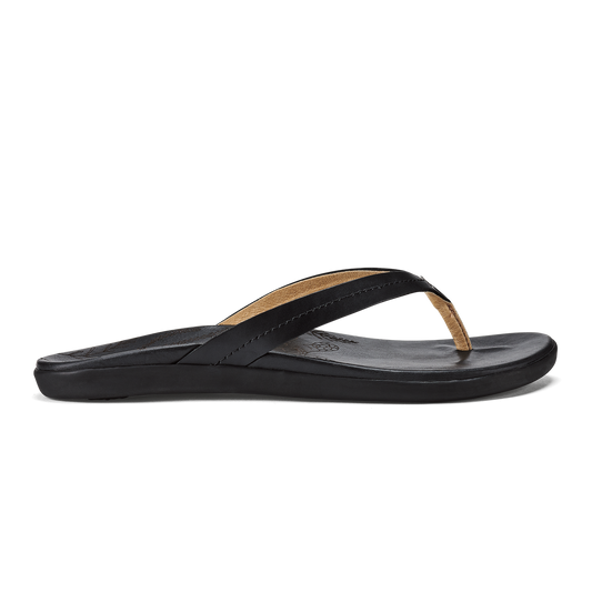 OluKai Value - Honu Women’s Leather Beach Sandals - Black