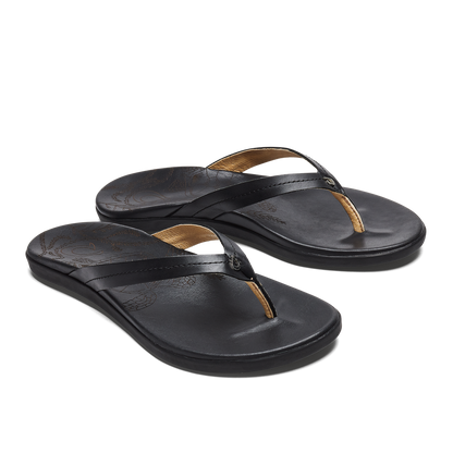 OluKai Value - Honu Women’s Leather Beach Sandals - Black
