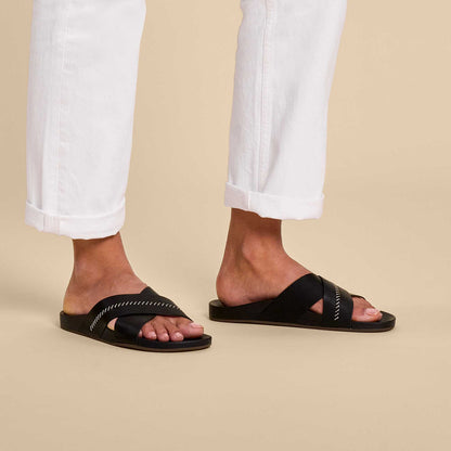 OluKai Sale - Kipe‘a ‘Olu Women‘s Slide Sandals - Black