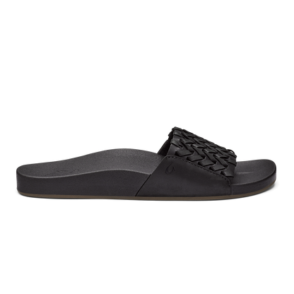OluKai Value - Kāmola Women’s Leather Slide Sandals - Black