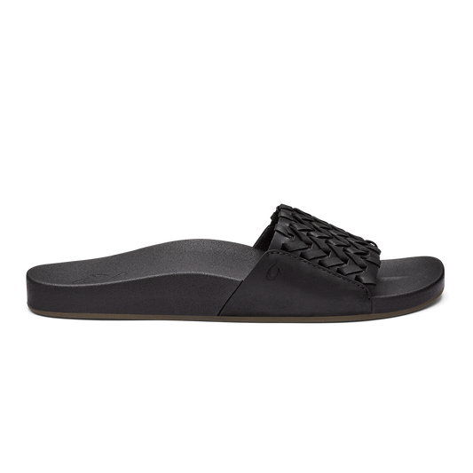 OluKai Value - Kāmola Women’s Leather Slide Sandals - Black