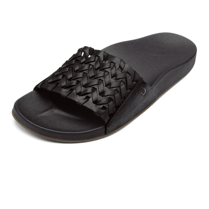 OluKai Value - Kāmola Women’s Leather Slide Sandals - Black