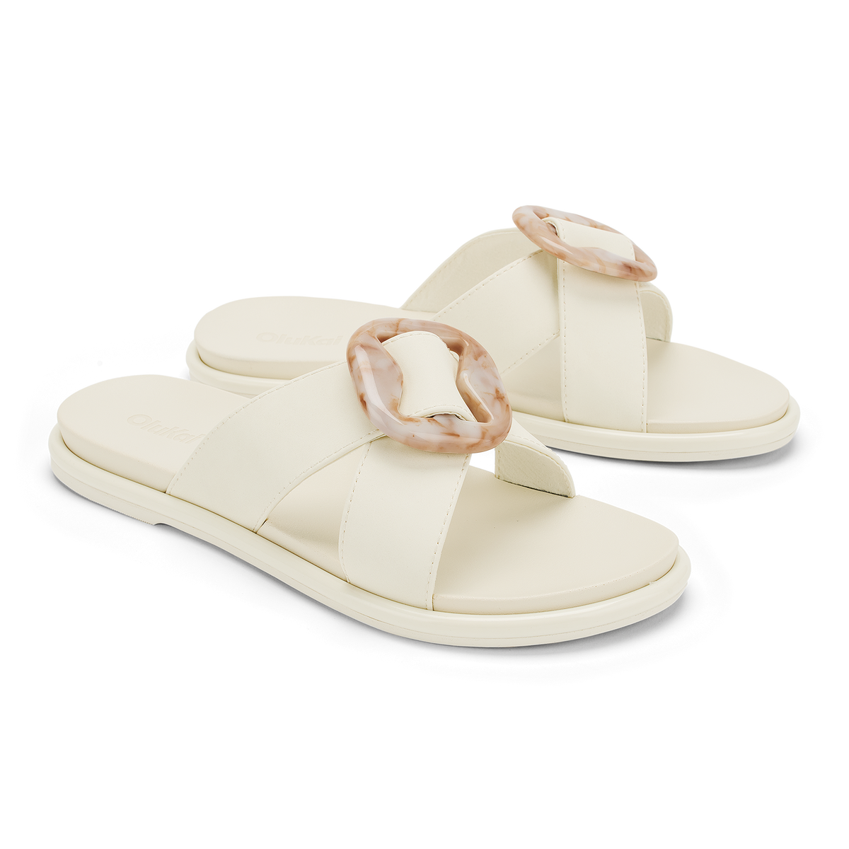 OluKai Customer Favorite - La‘i Slide Women’s Slide Beach Sandals - White Sand