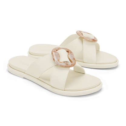 OluKai Customer Favorite - La‘i Slide Women’s Slide Beach Sandals - White Sand