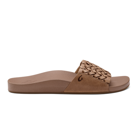 OluKai Sale - Kāmola Women’s Leather Slide Sandals - Tan